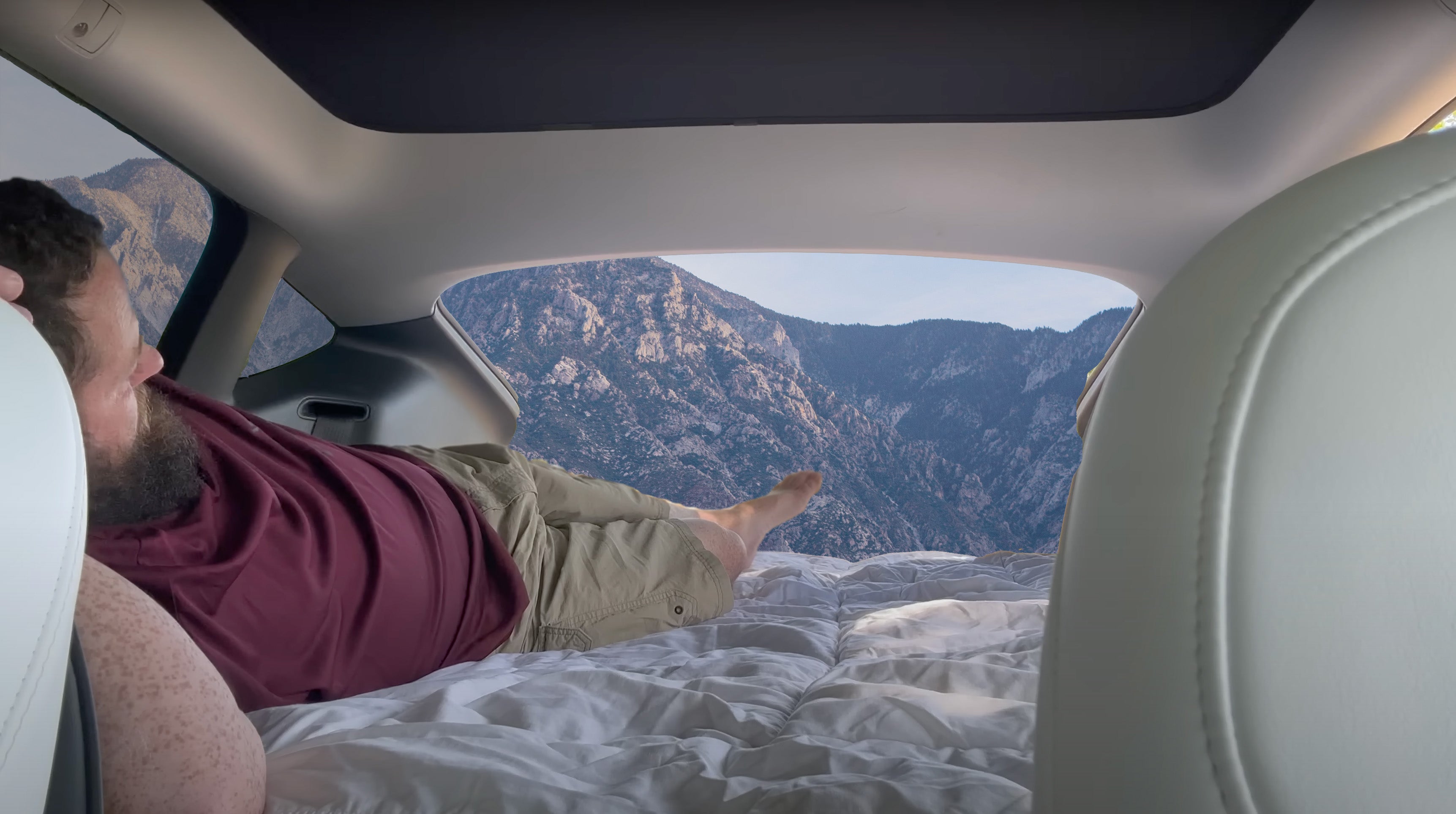 Load video: Innovative Tesla-Compatible Mattress Designed for Model Y, Model 3, Model S, and Model X Vehicles